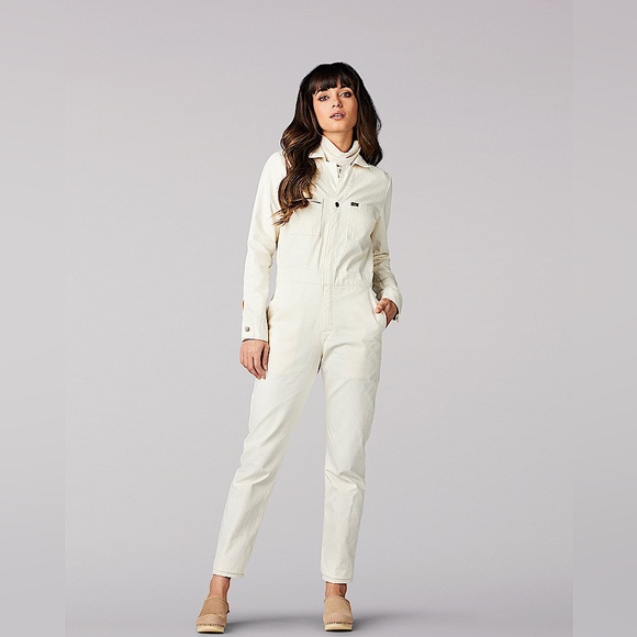 Lee Vintage Modern Women's One Piece Jumpsuit Romper Ecru Herringbone NWT XL
